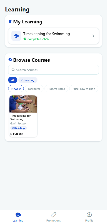 The Learning catalogue, showing My Learning and Browse Courses